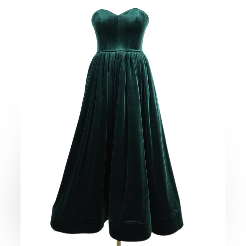 NWOT BRONX AND BANCO Inara Emerald Velvet Midi Dress ,Elegant Green Velvet Dress - Picture 9 of 15